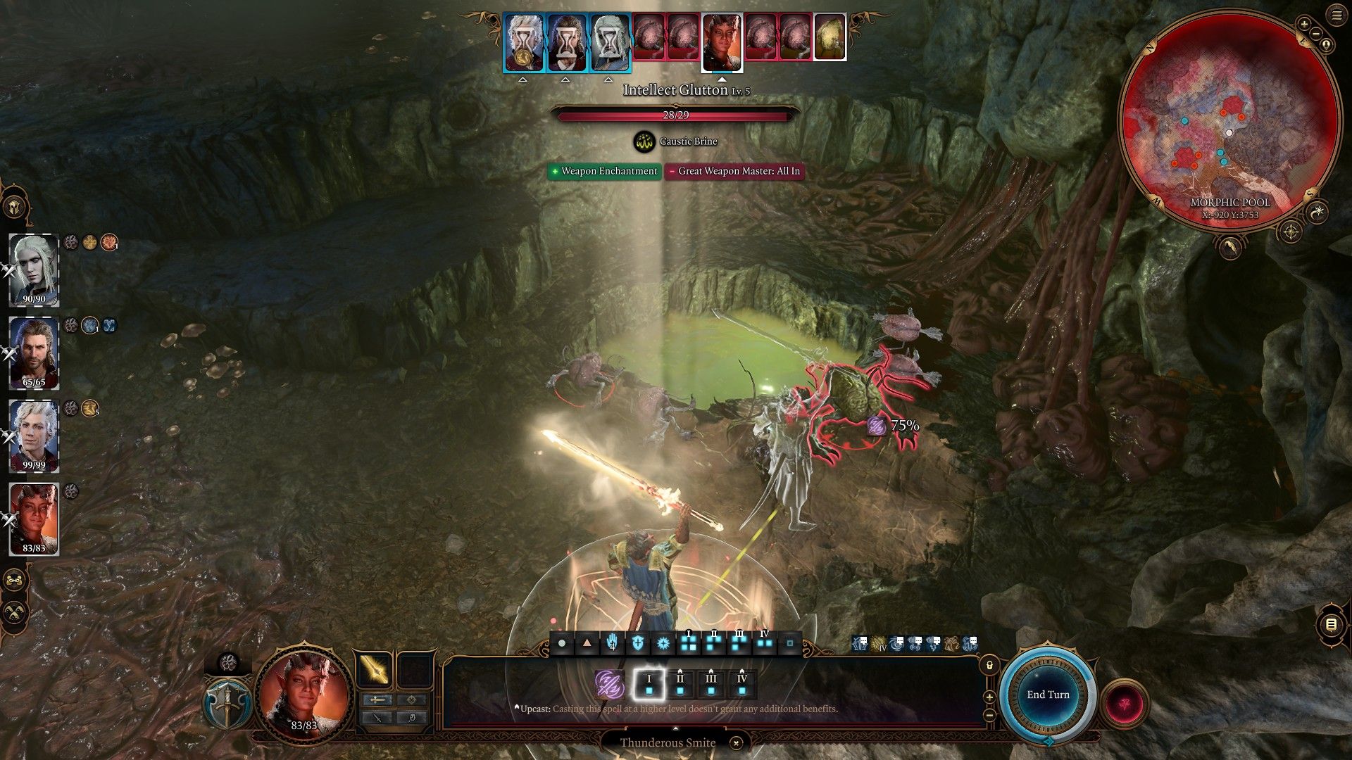 Karlach Uses Divine Smite on Intellect Devourers in Morphic Pool Baldur's Gate 3