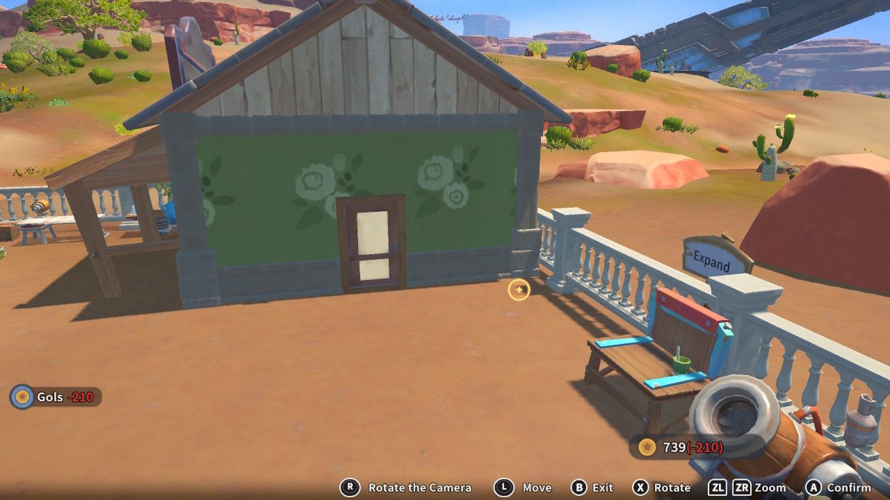 Player character in the building mode within Construction Junction Catalog and changing the door appearance of their house to a windowed door in My Time At Sandrock.