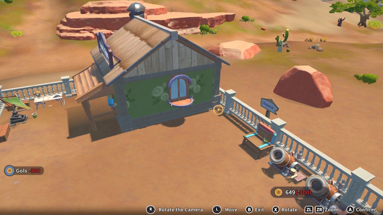 Player character in the building mode within Construction Junction Catalog and changing the window appearance of their house to an arched window with a rounded balcony in My Time At Sandrock.