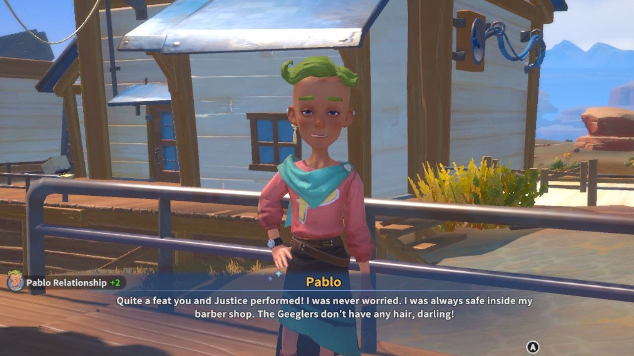 talking to pablo about the fight with the geeglers in my time at sandrock friendship