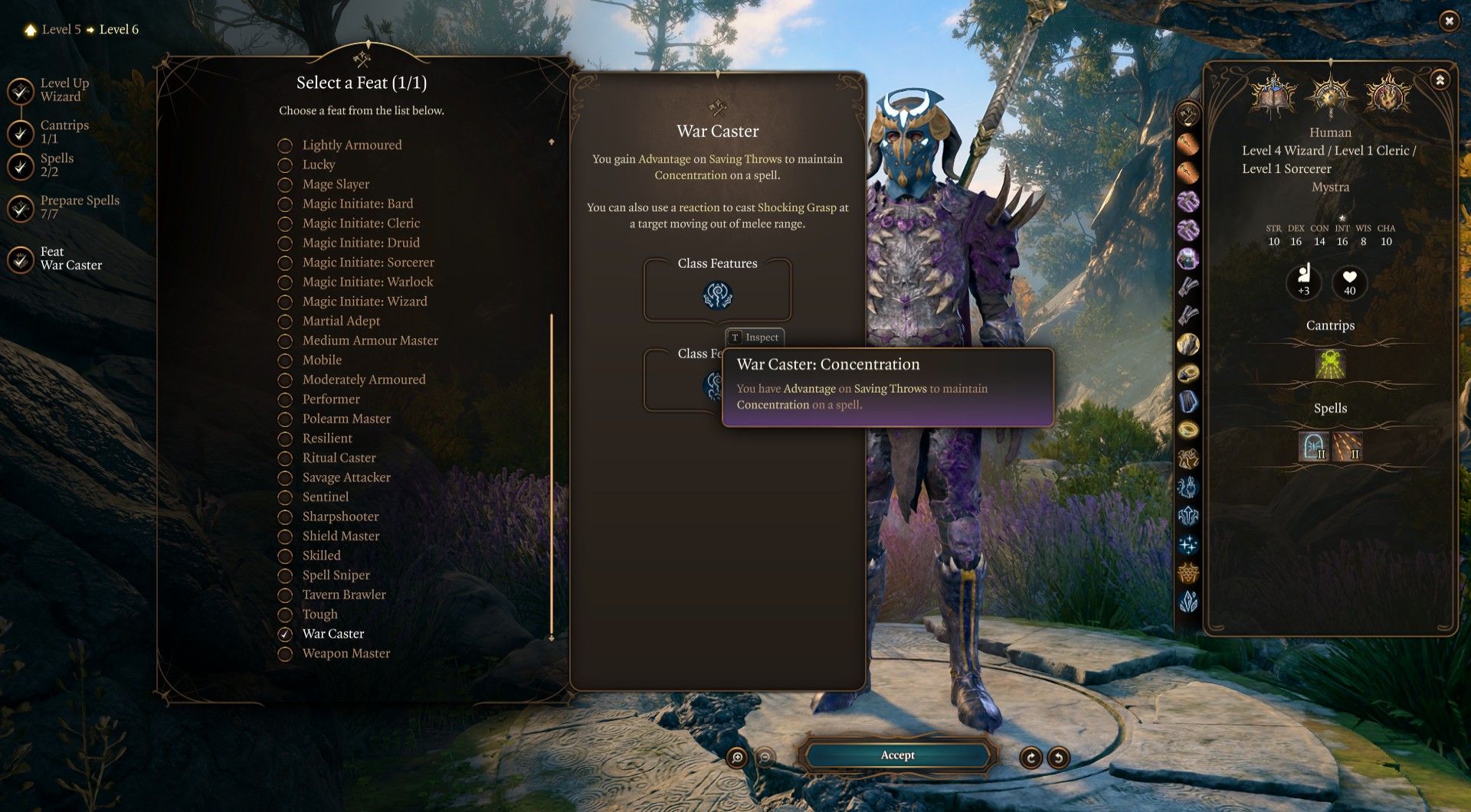 Abjuration Wizard Gale takes War Caster feat in Baldur's Gate 3