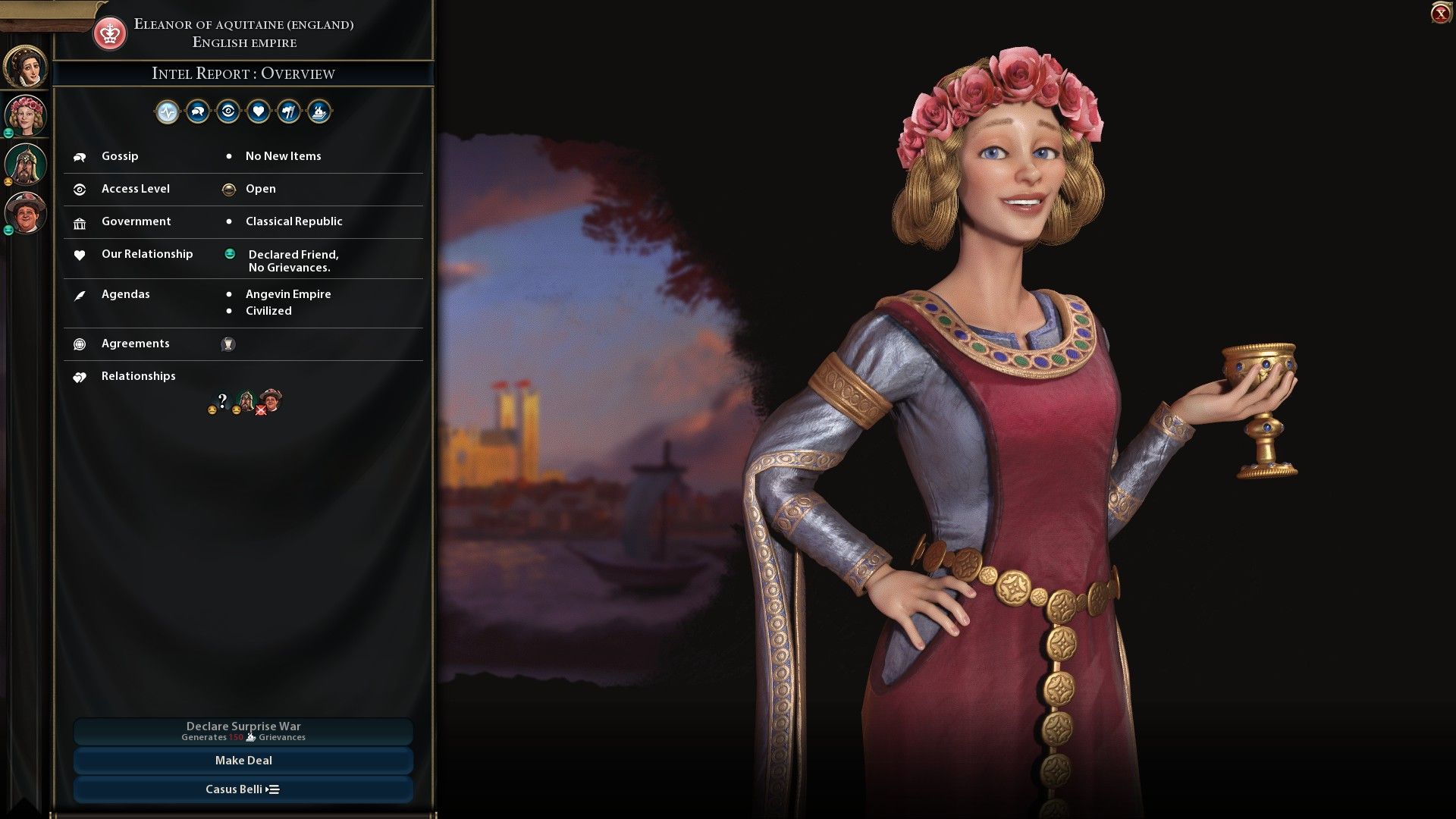 Eleanor of Aquitaine with her English hairstyle in Civilization 6