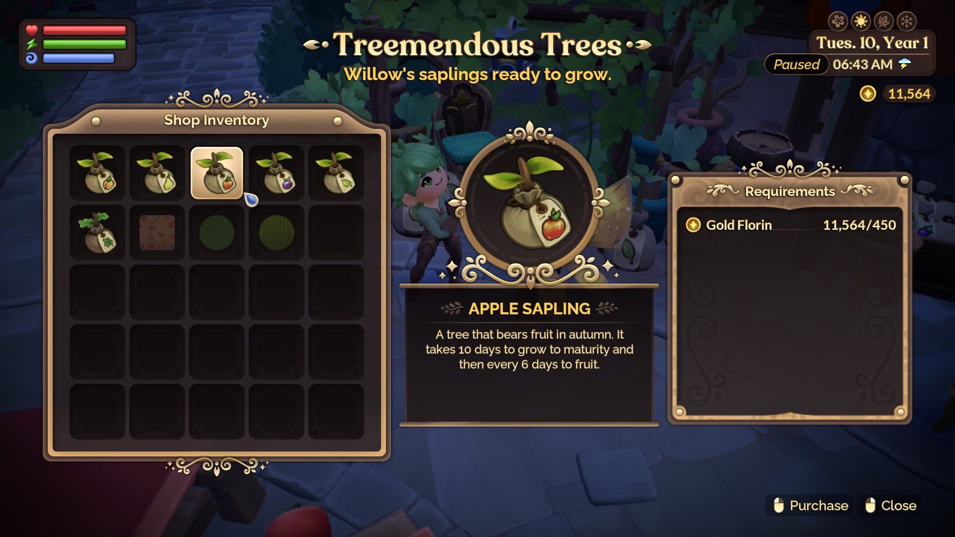 Fae Farm Willow's Treemendous Trees Stock Selecting Apple Sapling