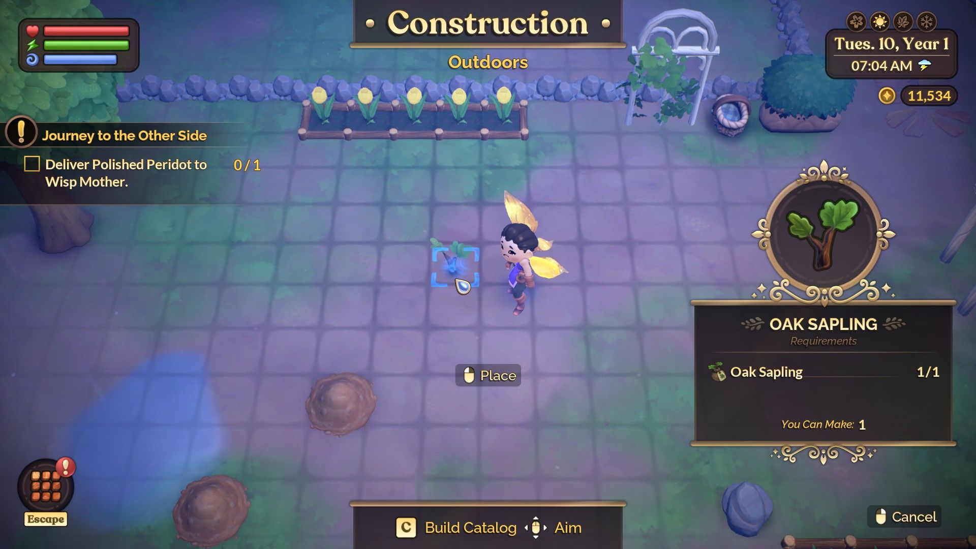 Fae Farm Build mode Placing Sapling Tree