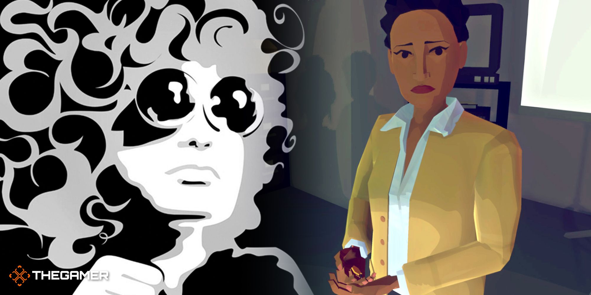 An artistic rendering of Maya Deren on the left and a screenshot from Virginia on the right