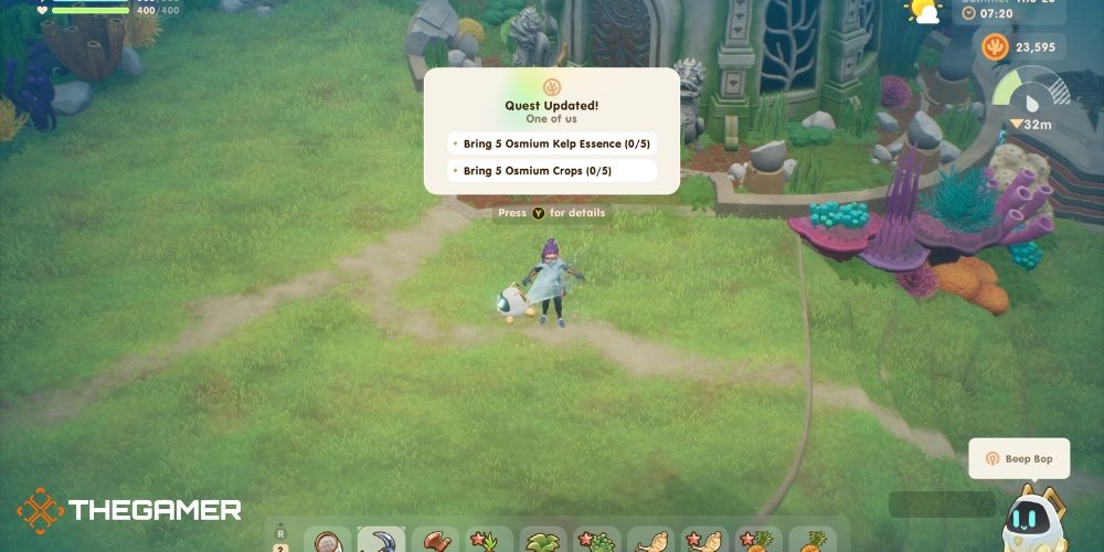 Coral Island: Standing outside Oracle's den, quest updated showing the ingredients needed for potion