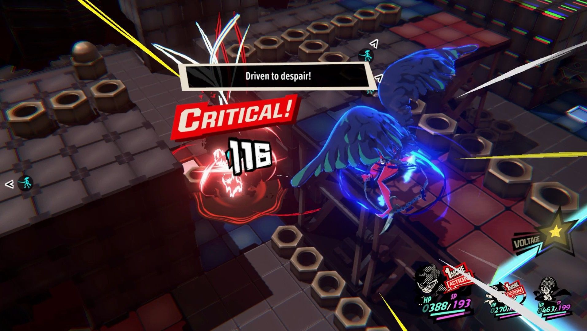 joker using a skill to get critical damage for a one more attack to finish quest 13 persona 5 tactica p5t