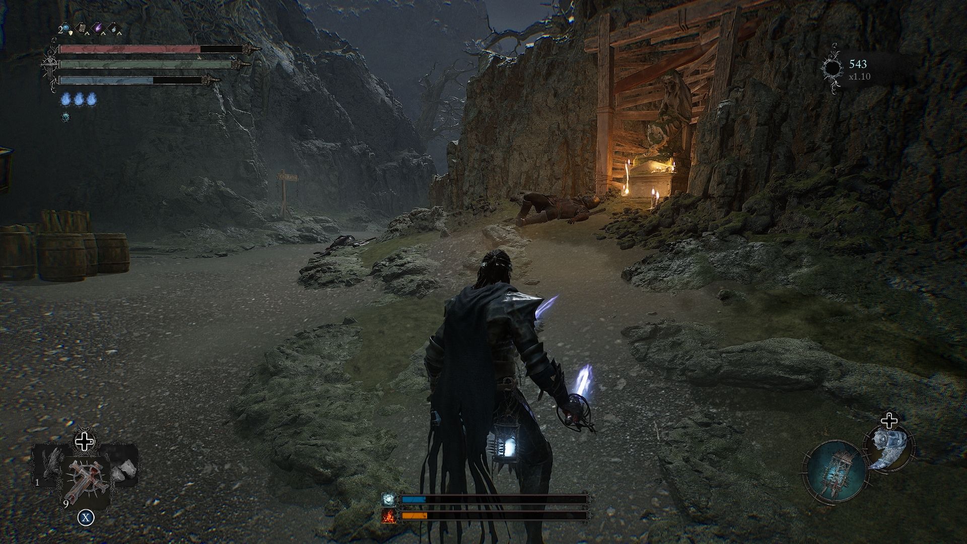 A loot on the right side of the player that contains the Piercing Light spell Lords of the Fallen