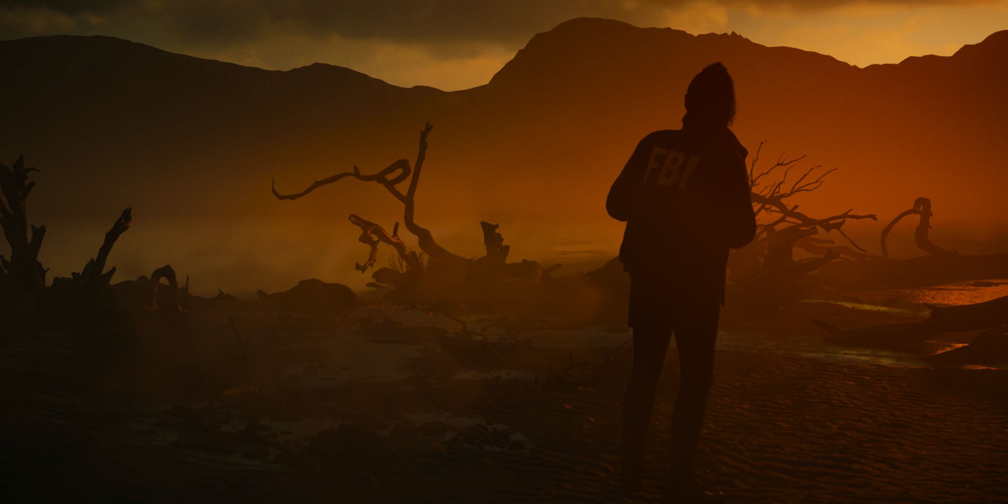 Saga Anderson near Cauldron Lake at sunset after her battle with Nightingale in Alan Wake 2
