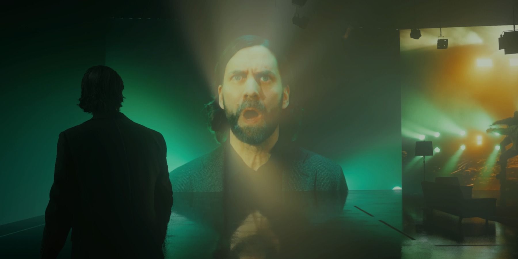 Alan Wake 2 Alan Looking at his live-action self singing