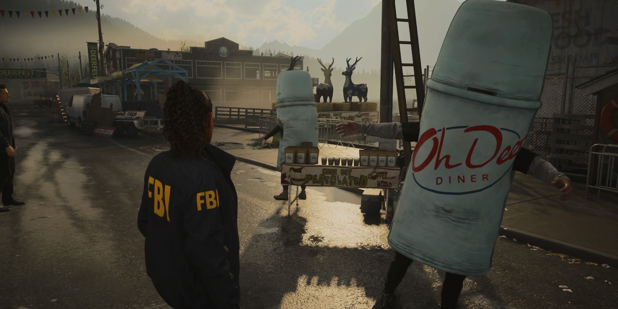 Alan Wake 2 of deer diner mascots in bright falls