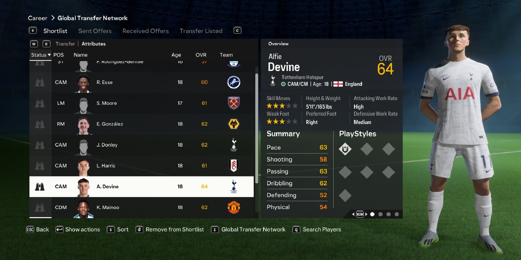 An image of Alfie Devine in EA Sports FC 24