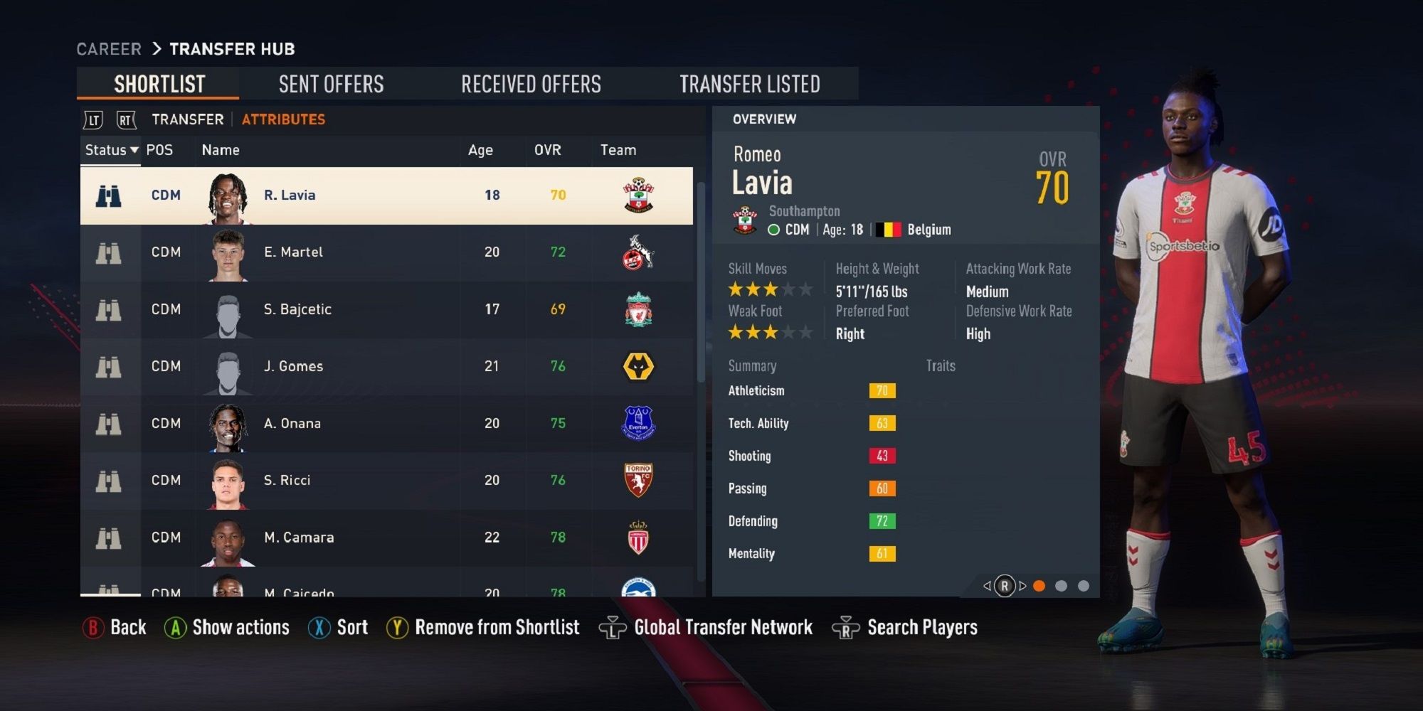 An image of Romeo Lavia in FIFA 23