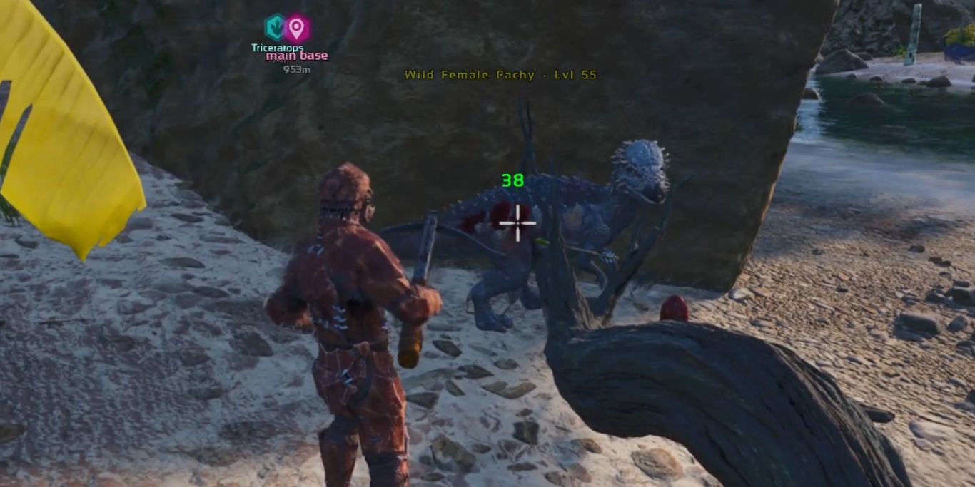Ark Survival Ascended Attacking Pachy Beside Egg