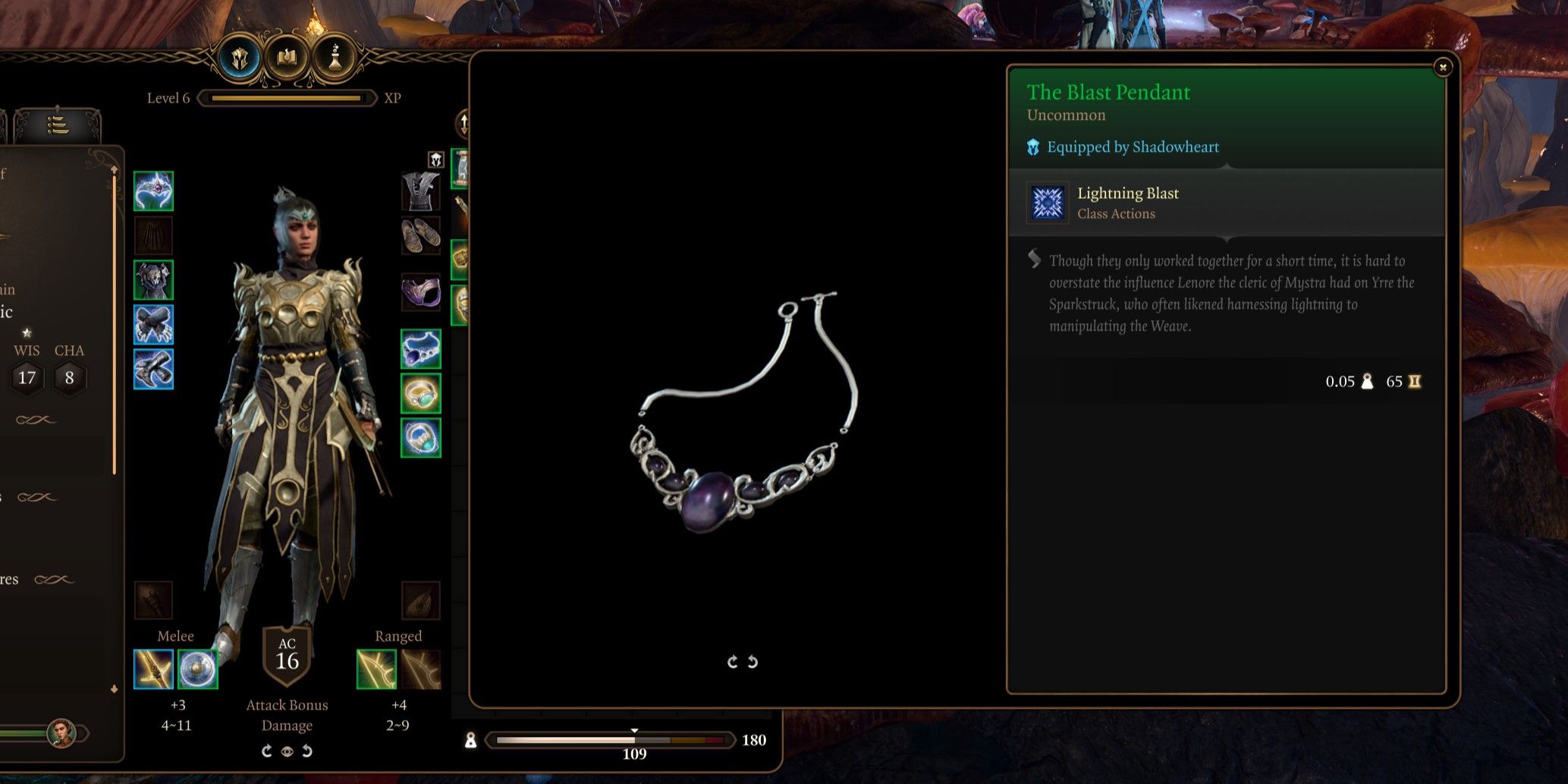 Item description of the amulet, The Blast Pendant