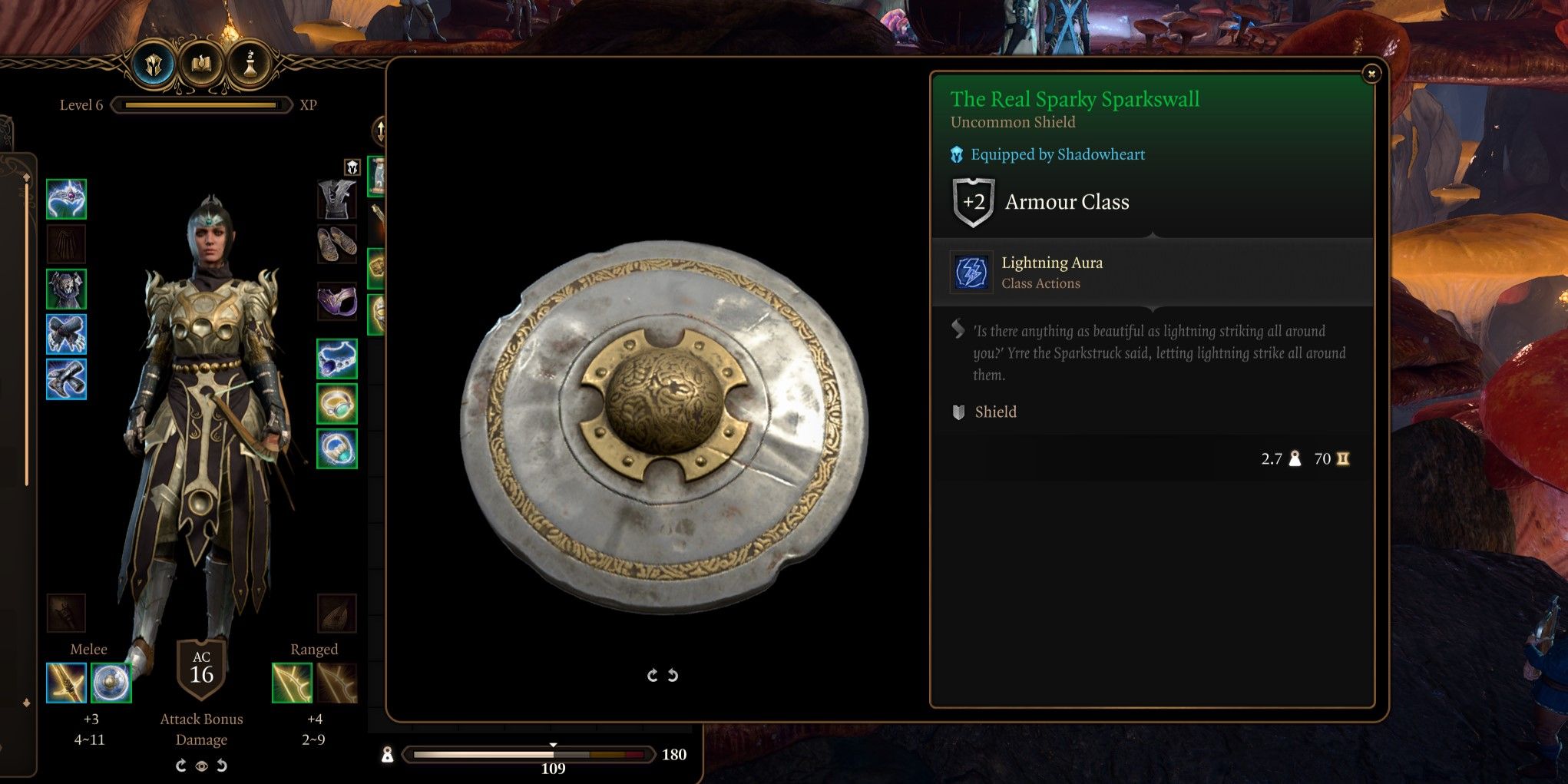 Item description of the shield, The Real Sparky Sparkswall