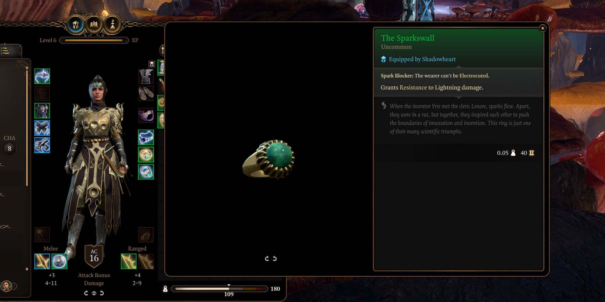 Item description of the ring, The Sparkswall