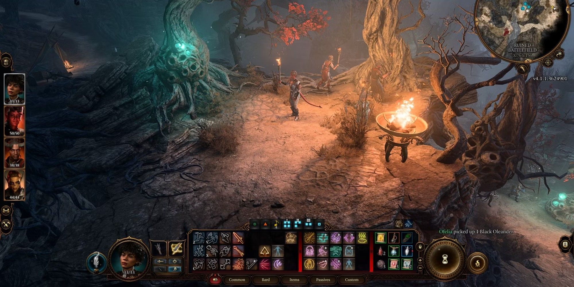 Baldurs Gate 3 Party in the Shadow-Cursed Lands holding torches