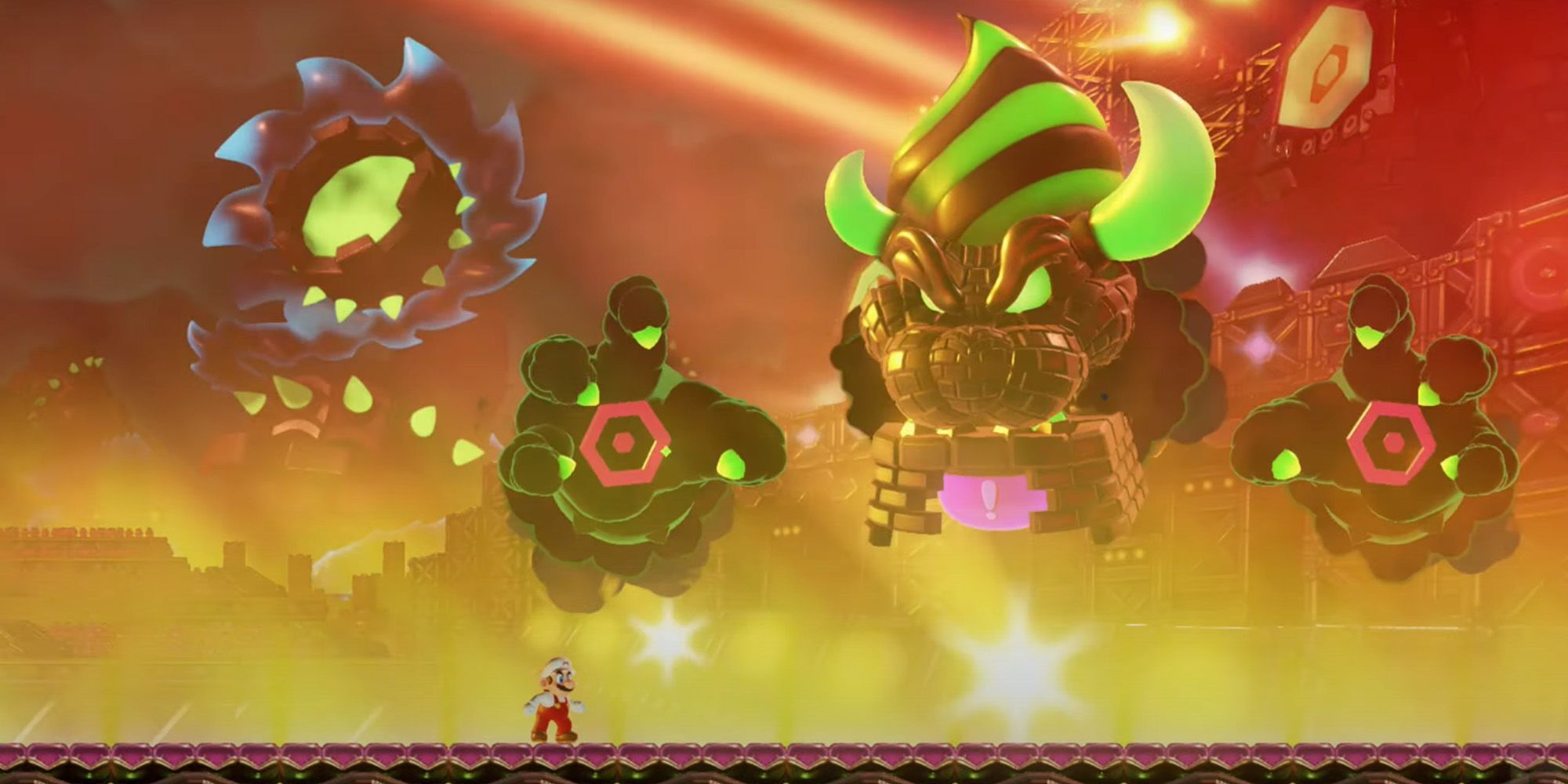 Super Mario Wonder - Castle Bowser preparing to fight Mario during the final boss