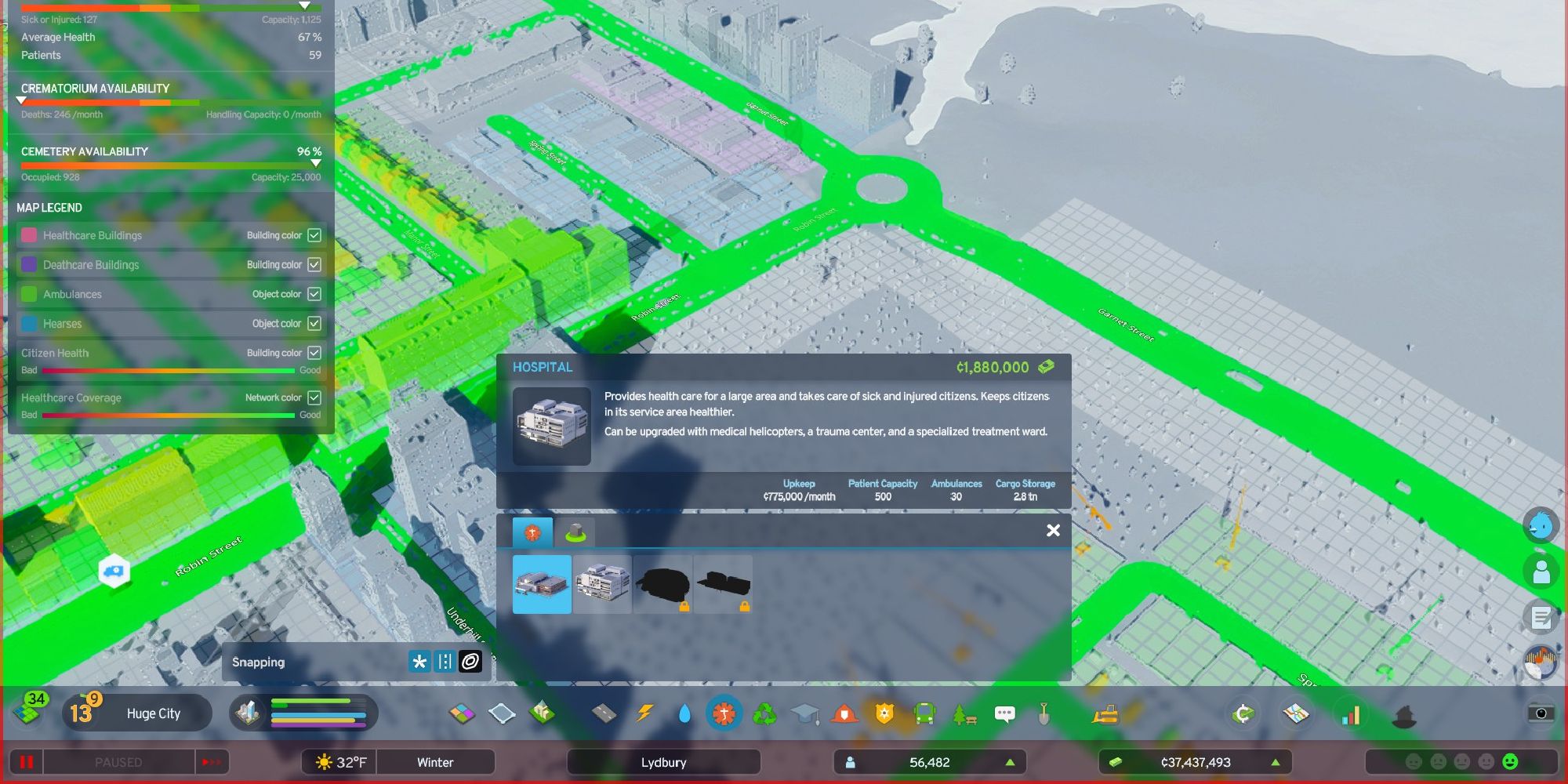 cities skylines 2 placing a hospital