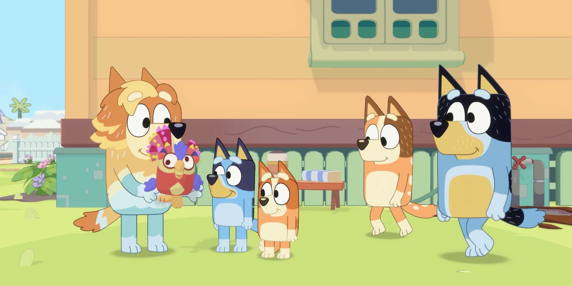 bluey and bingo looking at chattermax in bluey: the videogame