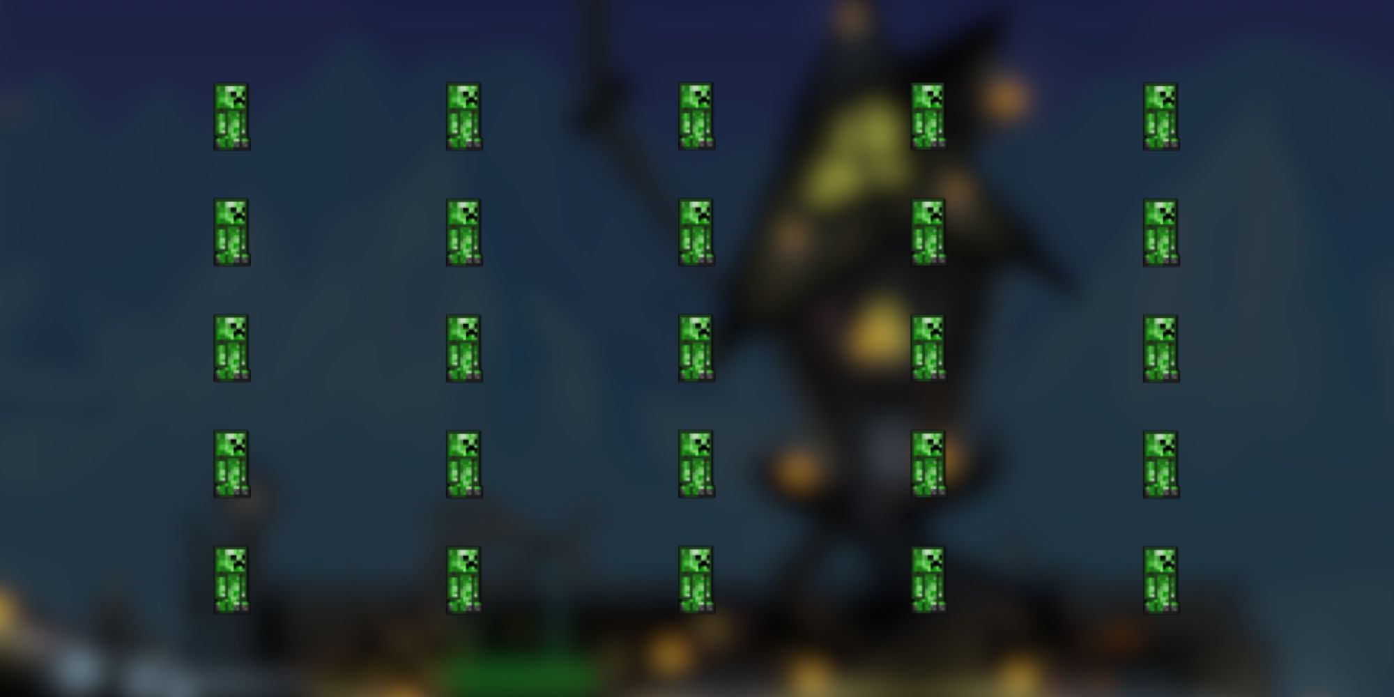 A grid of green Minecraft Creeper costumes in Terraria.