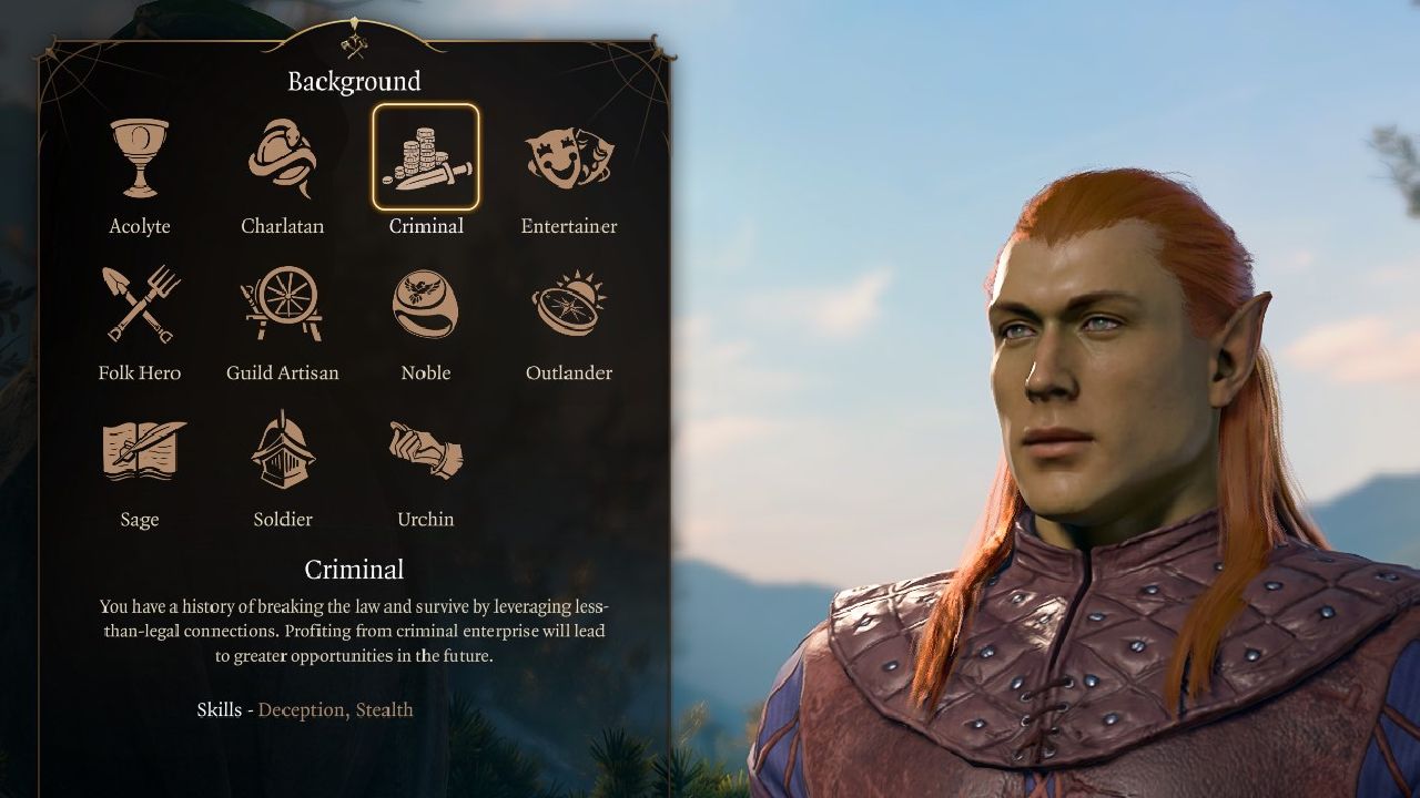 Criminal option in the Background menu