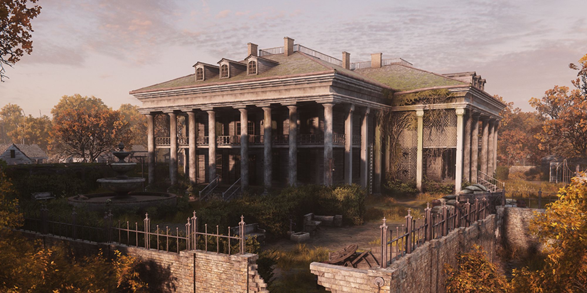 screenshot showing gated plantation slowly falling apart