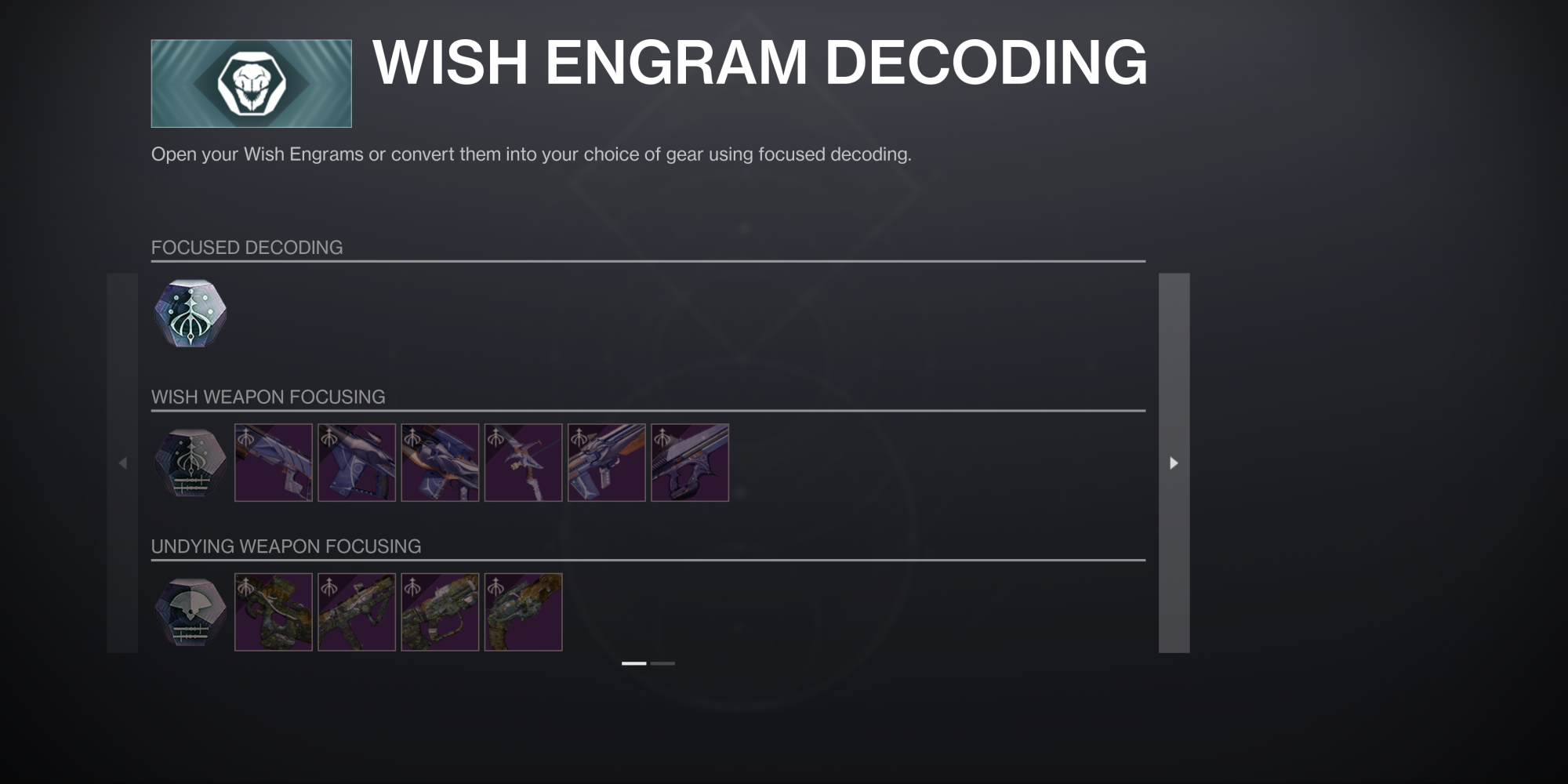 Destiny 2 Season Of The Wish Engram Focusing Options