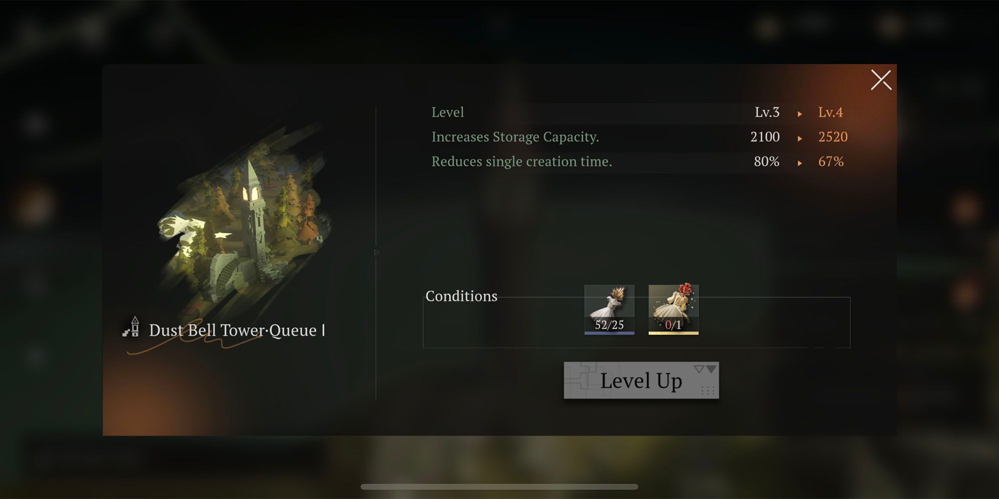 dust bell tower upgrade menu and required items