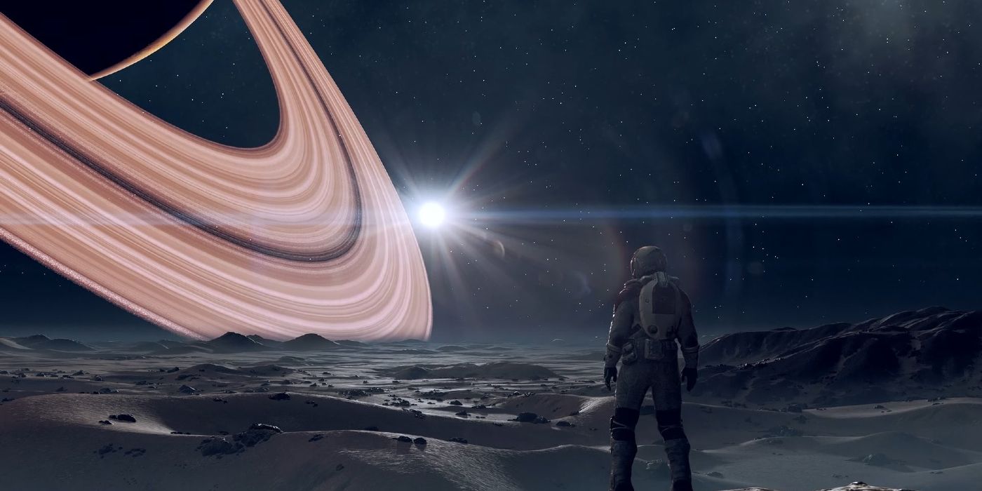 Astronaut Looking Towards Ringed Planet