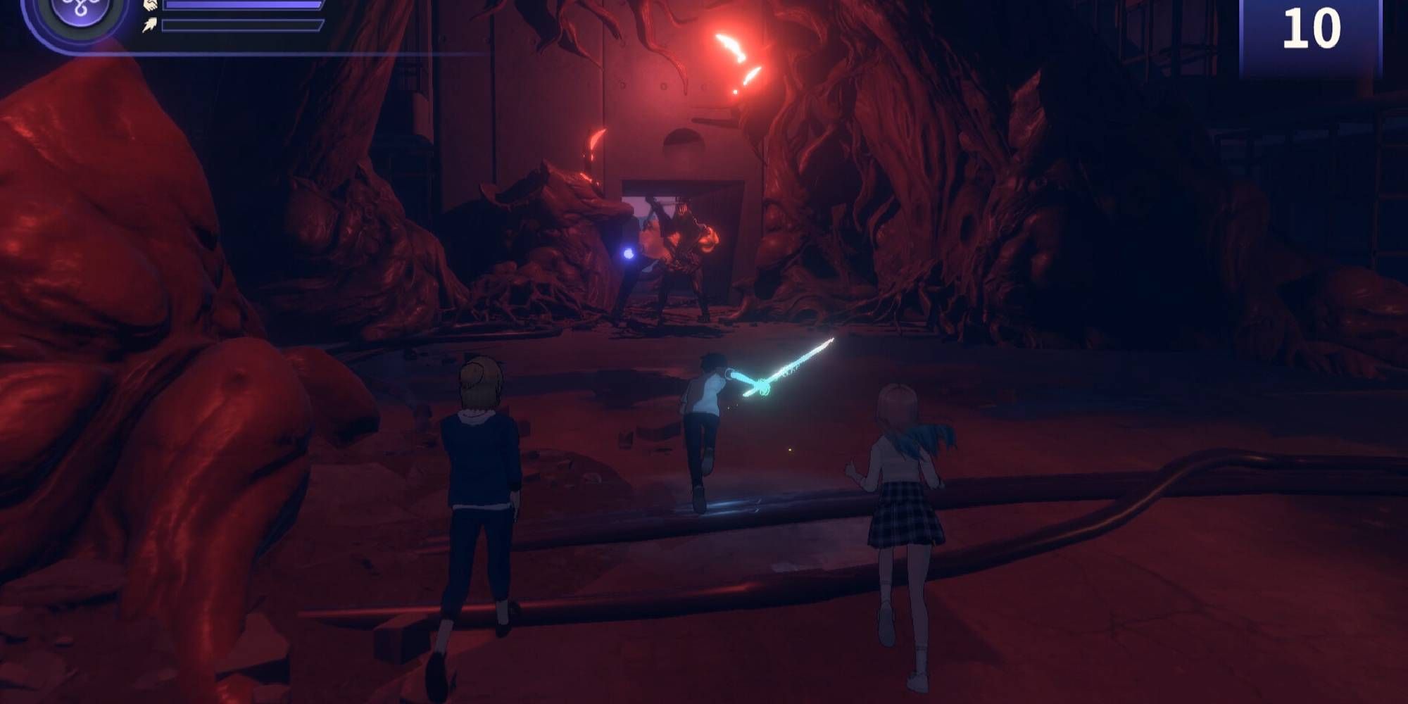 eternights chani hero and yuna exploring corrupted environment