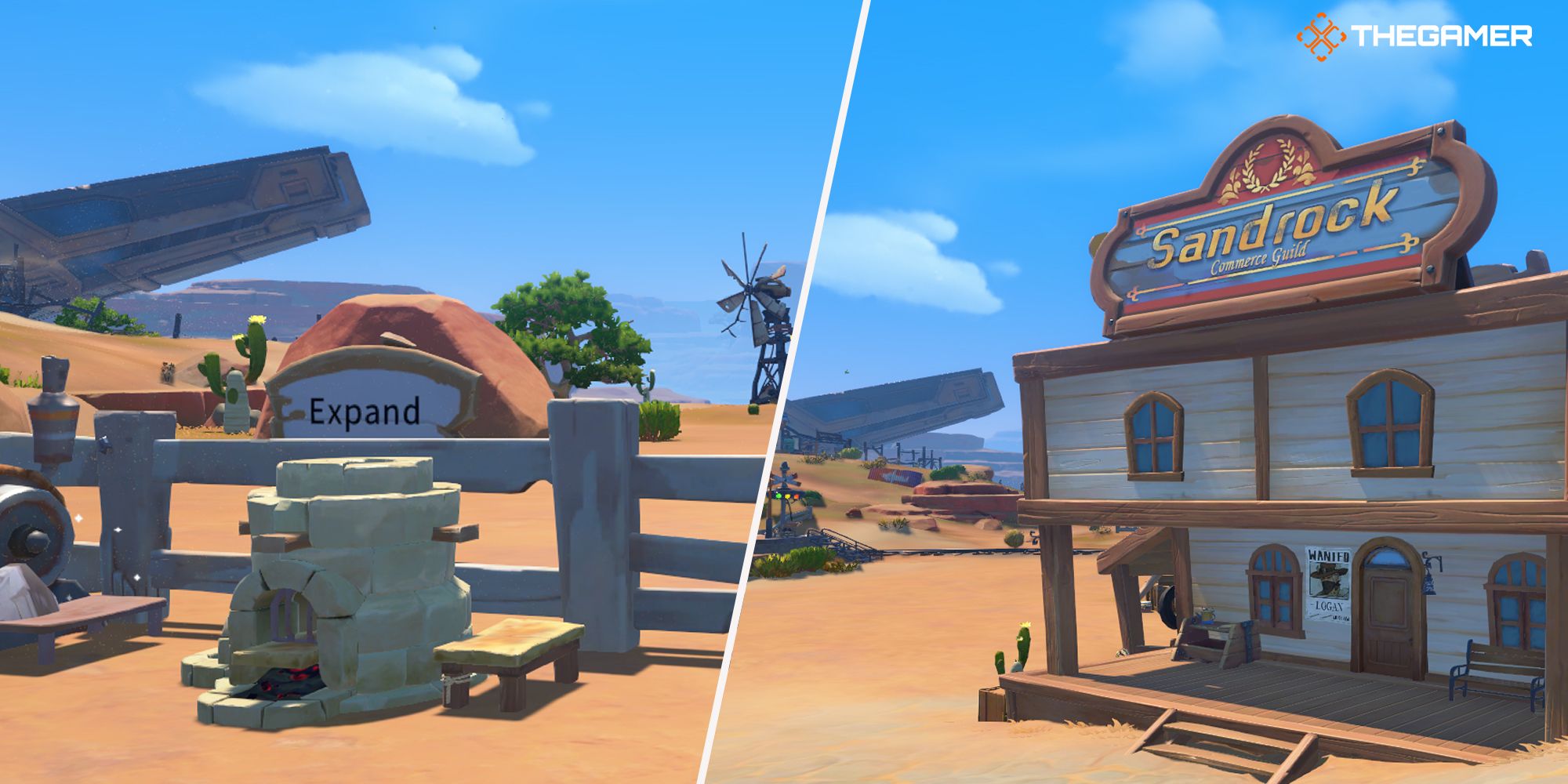 Combined image of the furnace and Commerce Guild in My Time At Sandrock