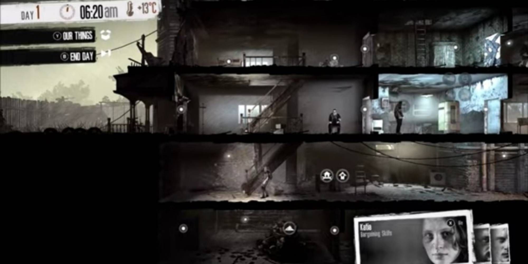 Gameplay of This War of Mine with Katia and Two Other Survivors
