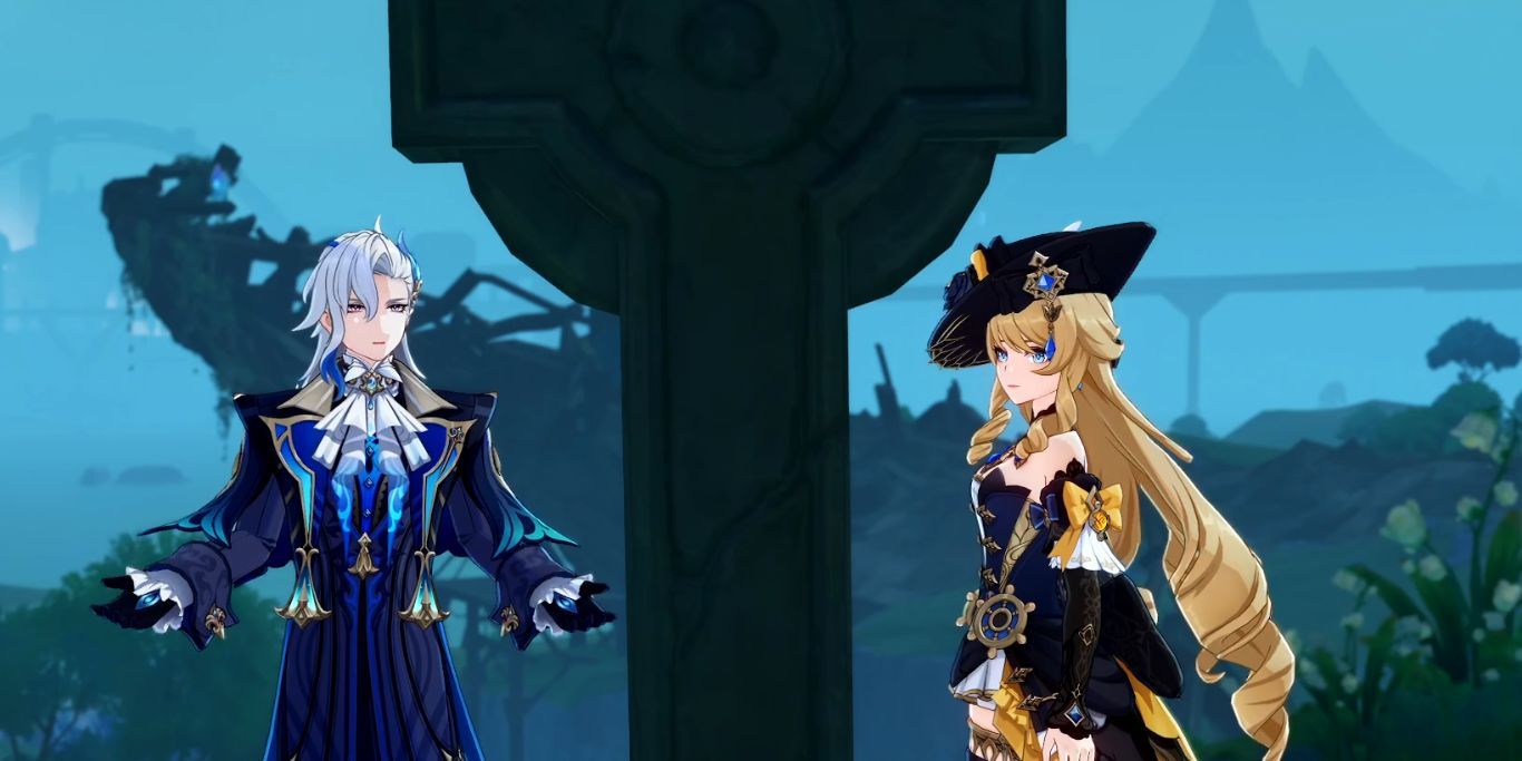 Genshin Impact Neuvillette And Navia Near Callas Grave