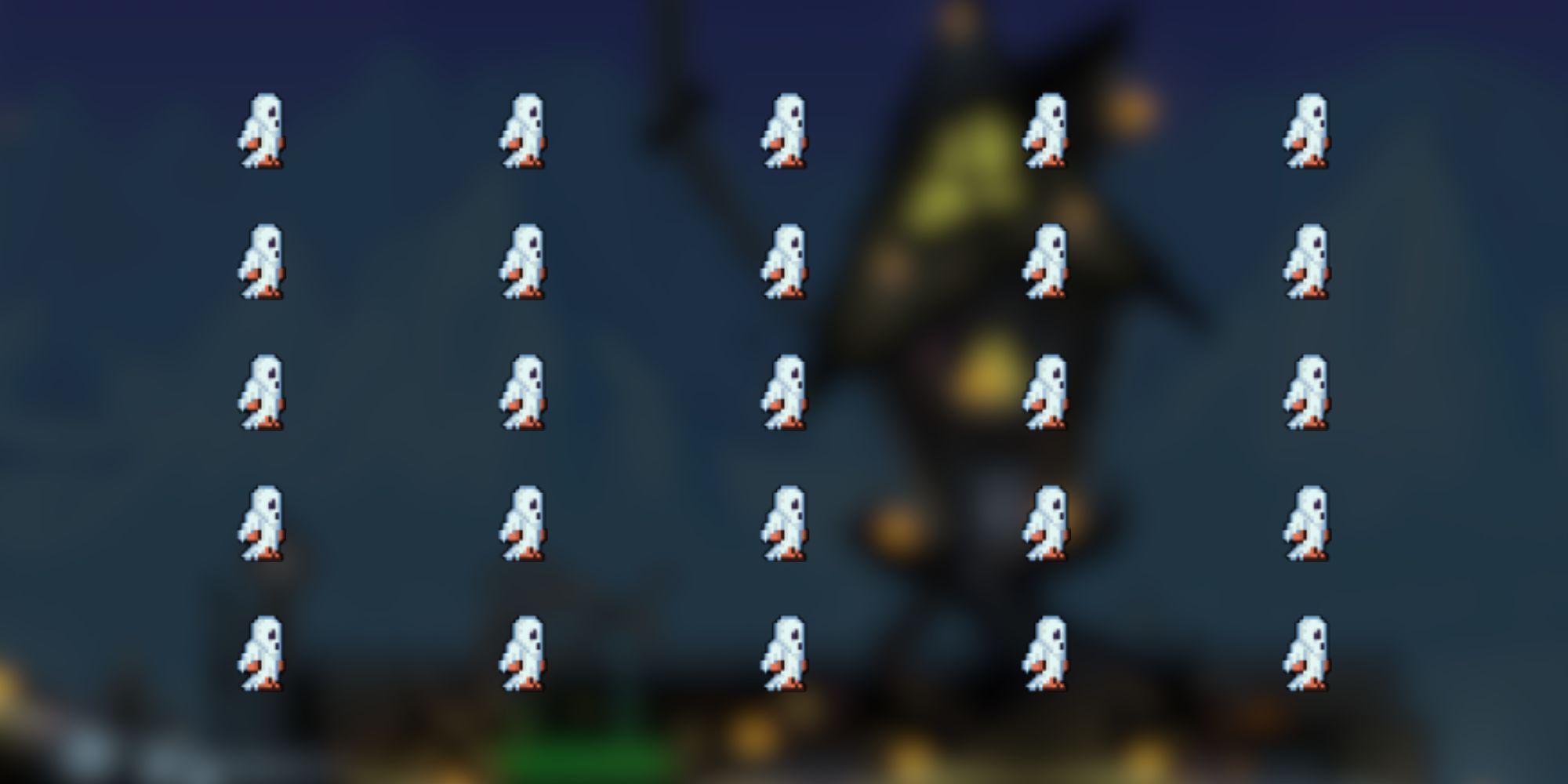 A grid of white ghost costumes in Terraria.