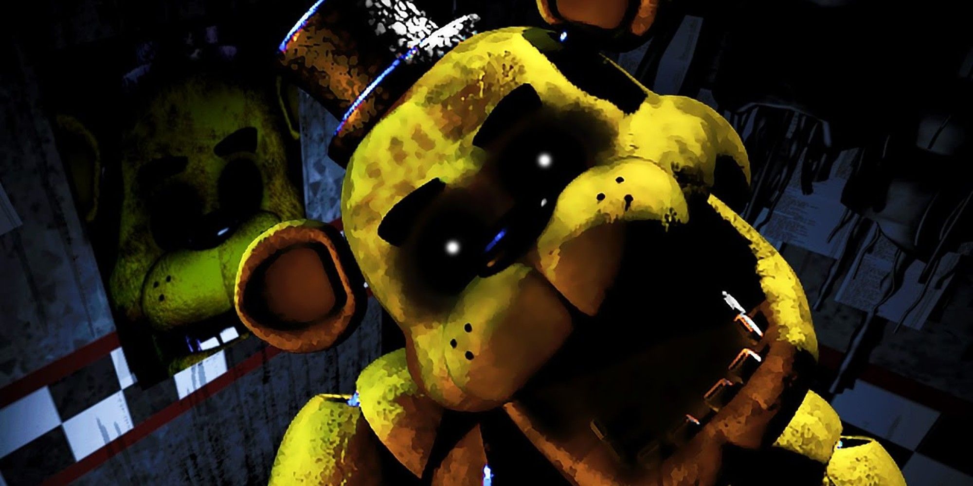 Golden Freddy staring directly into the camera at you 