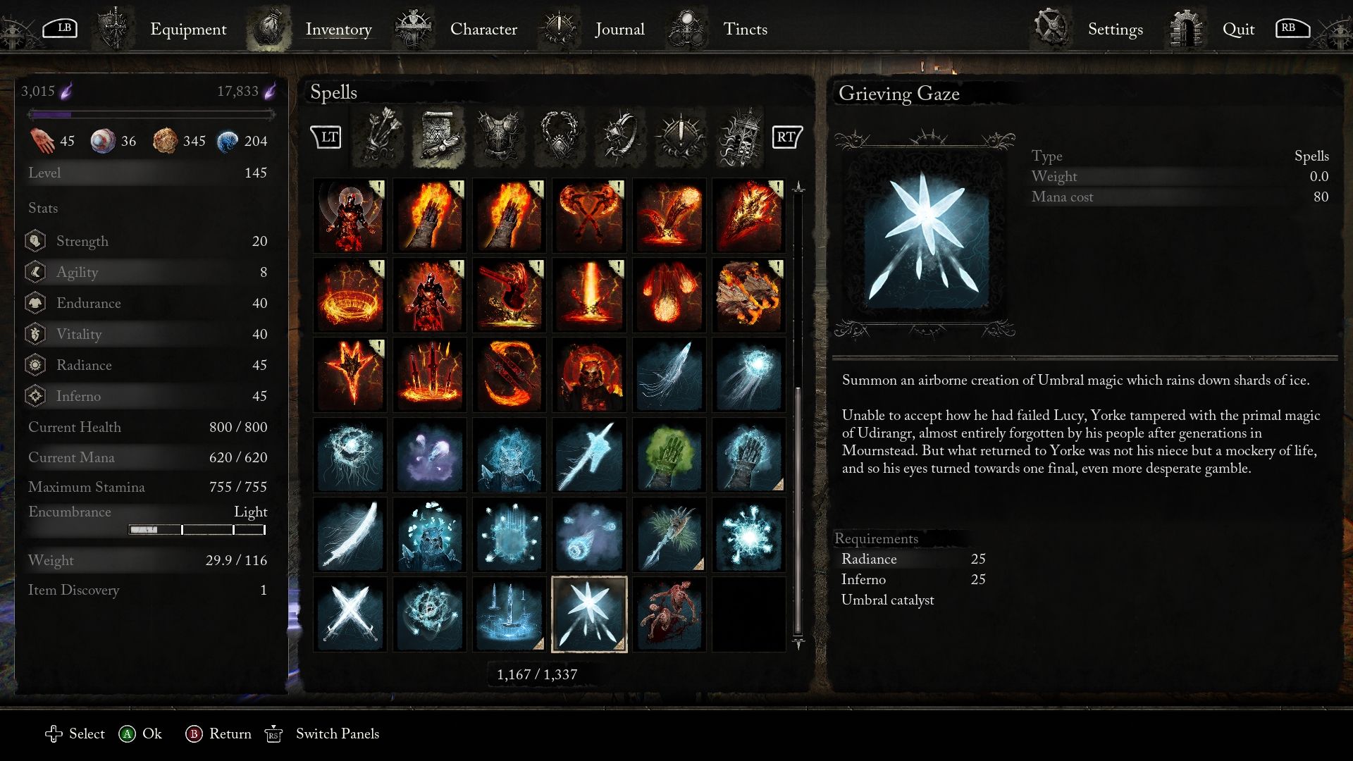 Grieving Gaze spell description Lords of the Fallen
