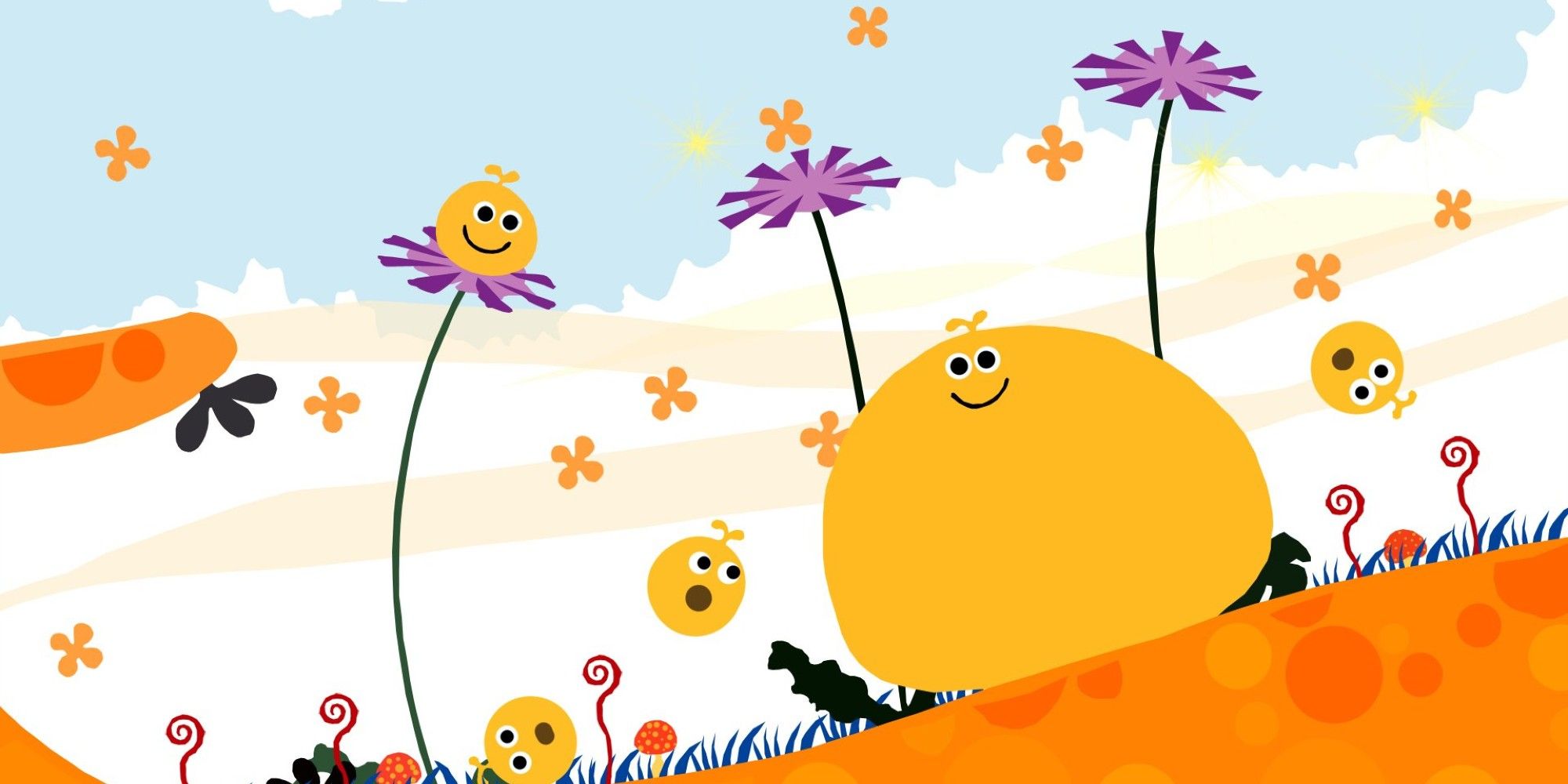 LocoRocos bouncing around grass and flowers.