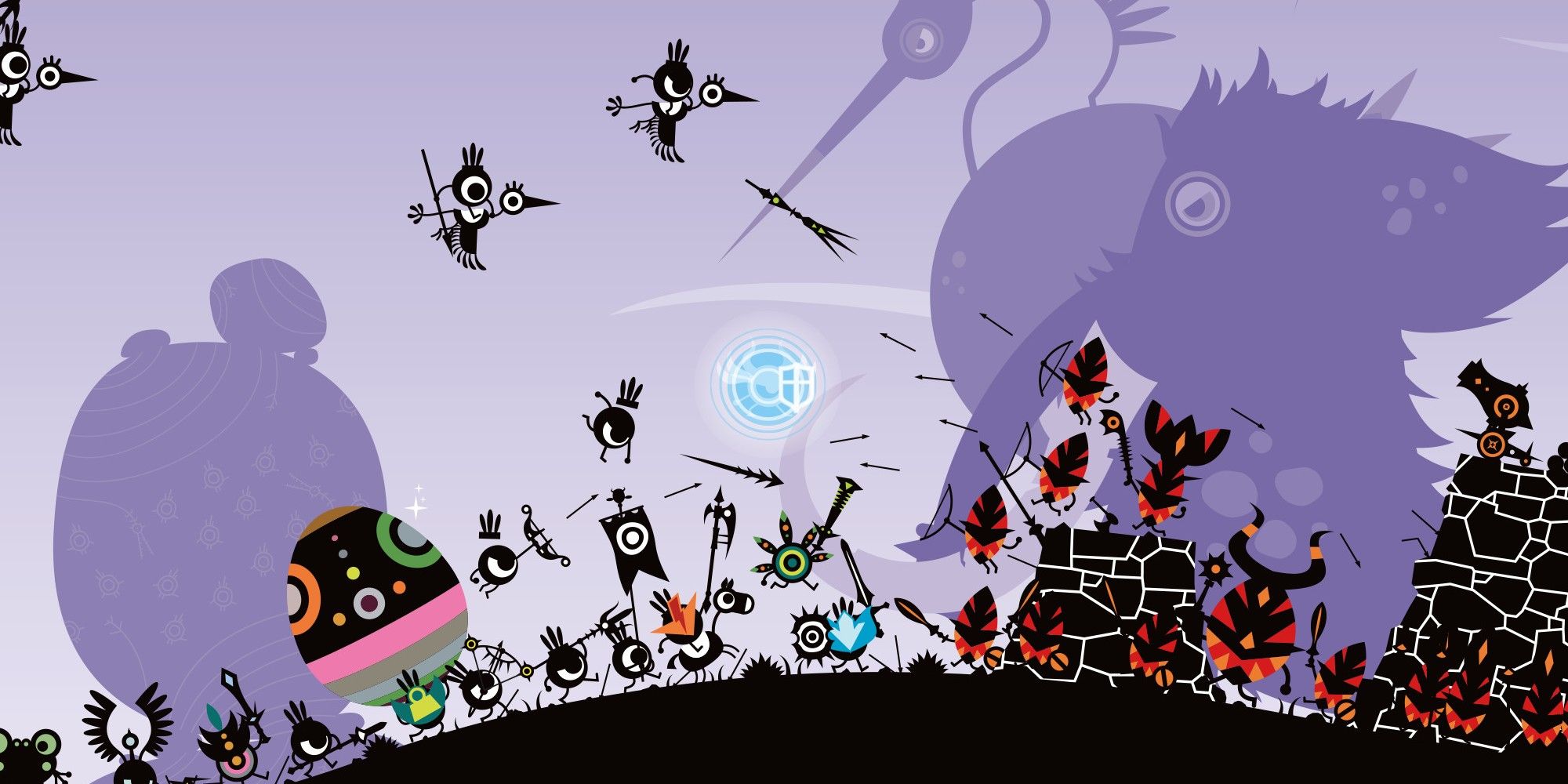 Patapon army fighting an enemy fortress.