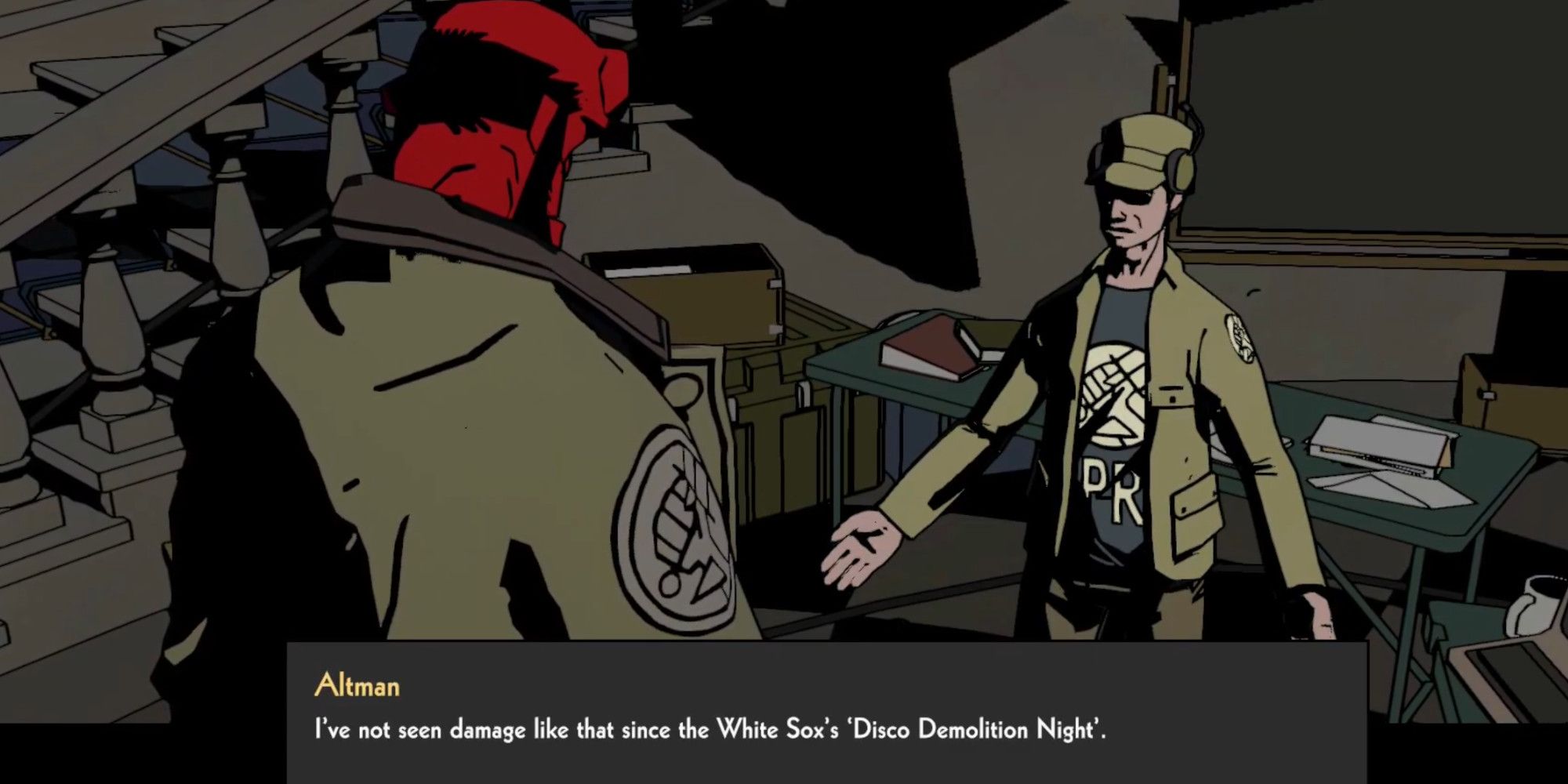 Hellboy learns about Disco Demolotion Night in Hellboy: Web of Wyrd