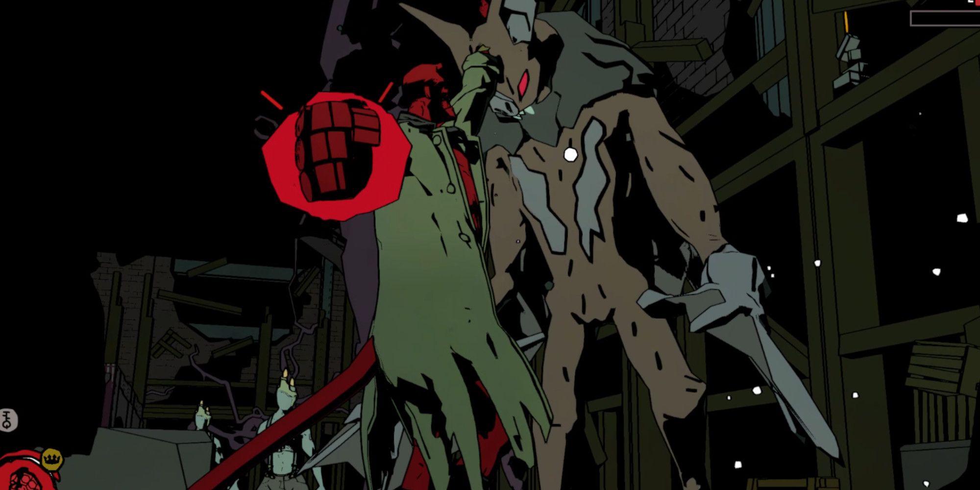 Hellboy punching a bat in Hellboy: Web of Wyrd
