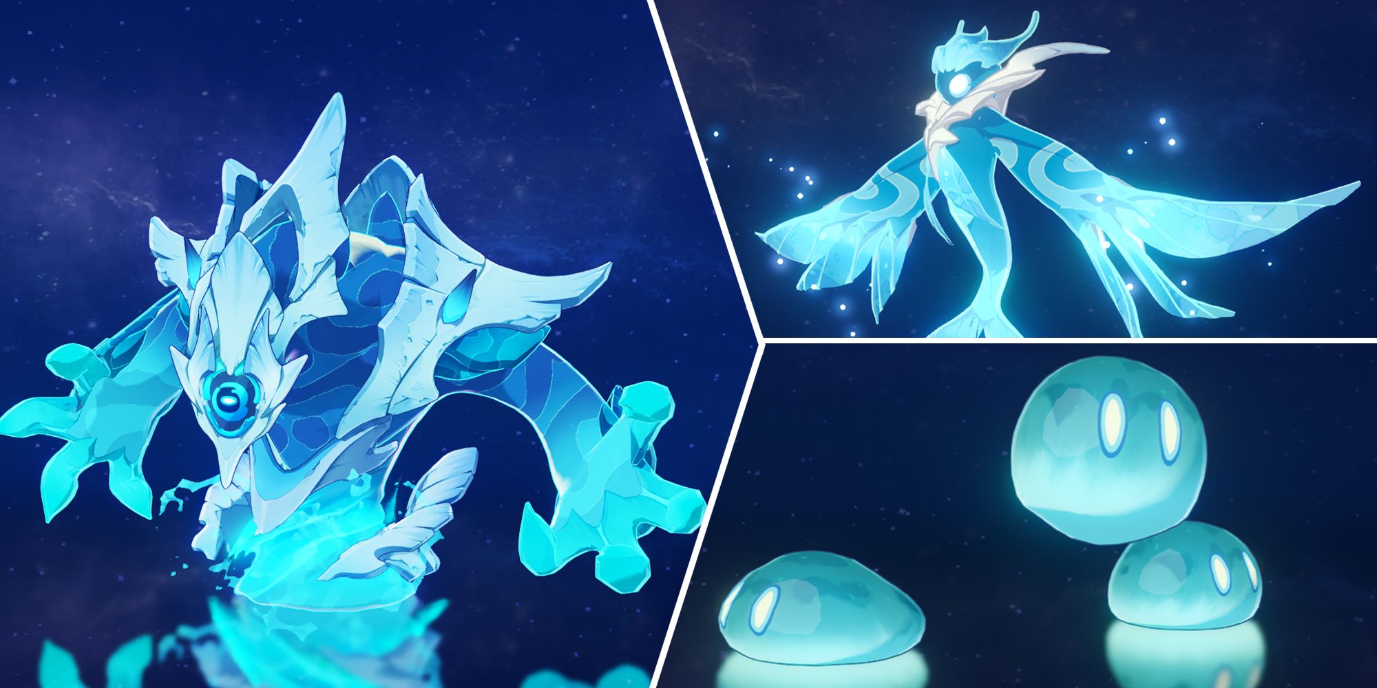 Three panel image indicating Hydro Tulpas have the same hydro immunity as Oceanids and Hydro Slimes