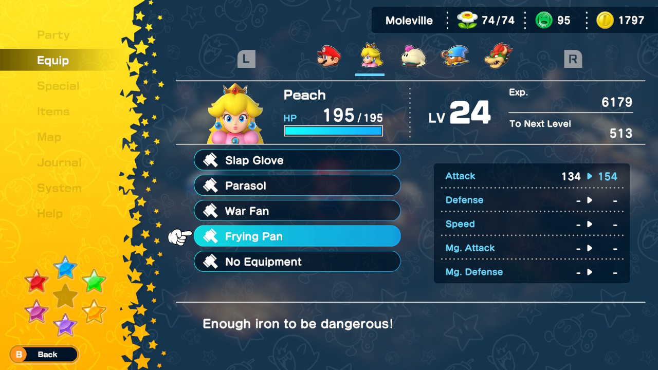 Peach's Frying Pan weapon in Super Mario RPG.