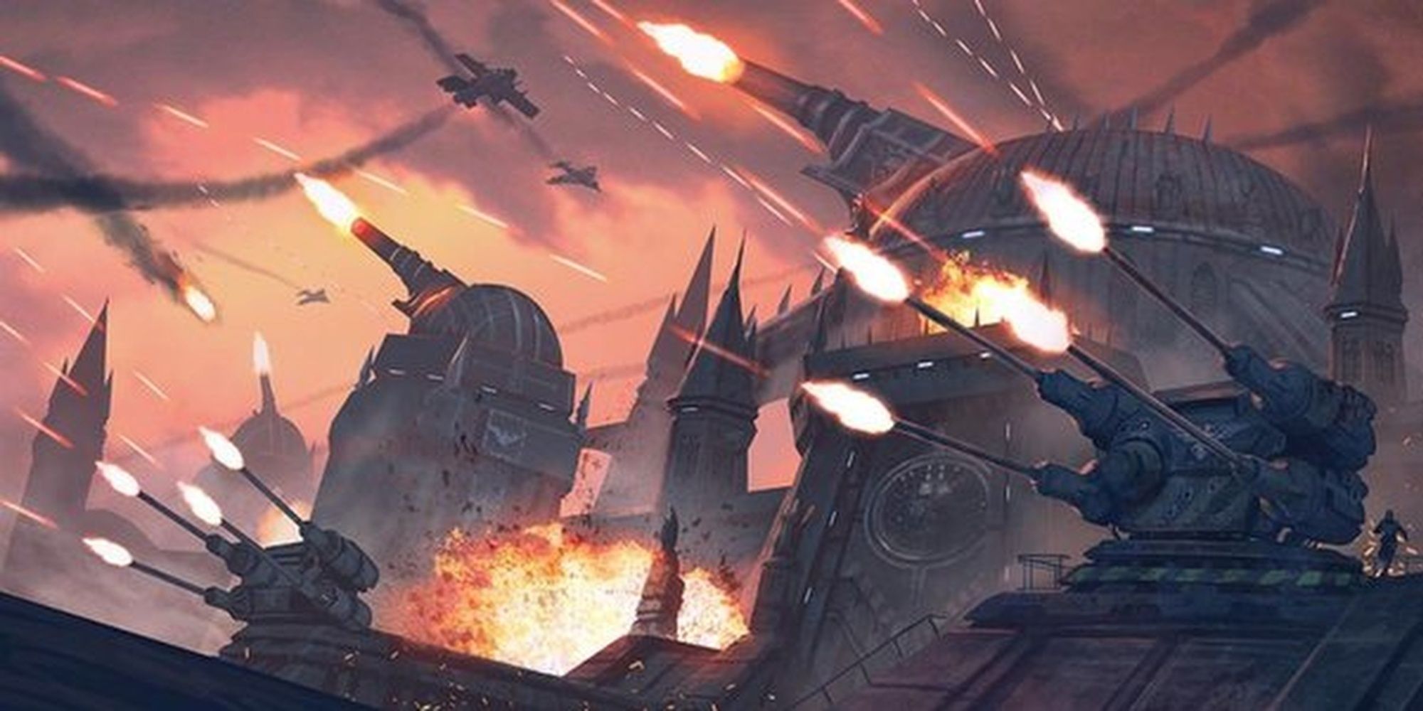 Warhammer 40,000: Cadias Auto Defense Network Firing At Threats.