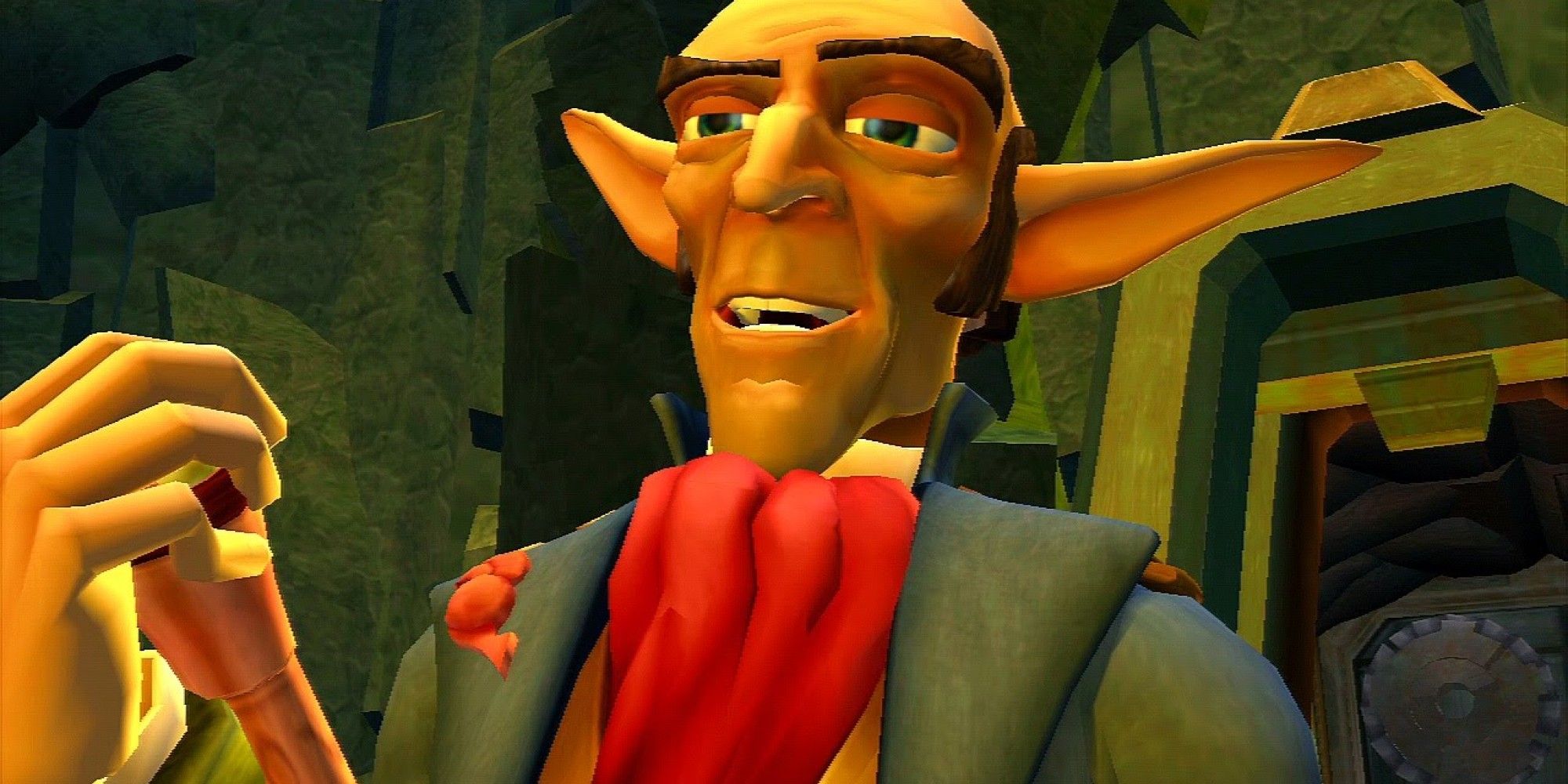 Vegar laughing while holding a cane.