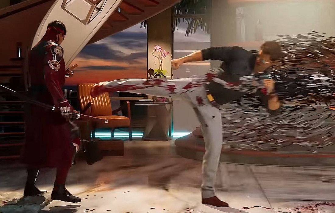 Johnny Cage while he is under the Hype Spotlight use his special move Shadow Kick on Kenshi in MK1.