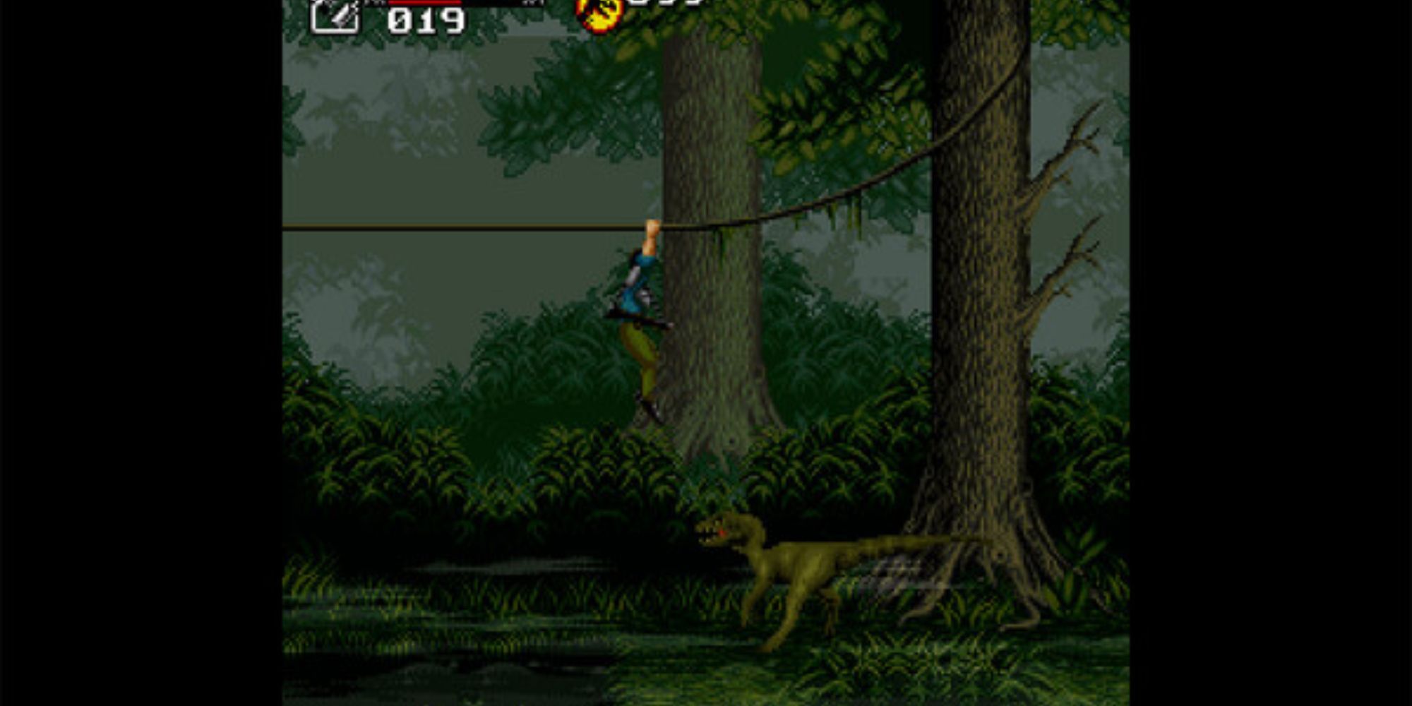 jurassic park sega genesis dr grant swinging on forest vines