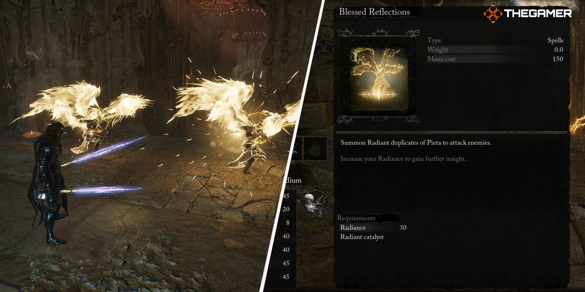 Left: Player using Blessed Reflections spell - Right: Blessed Reflections spell description Lords of the Fallen