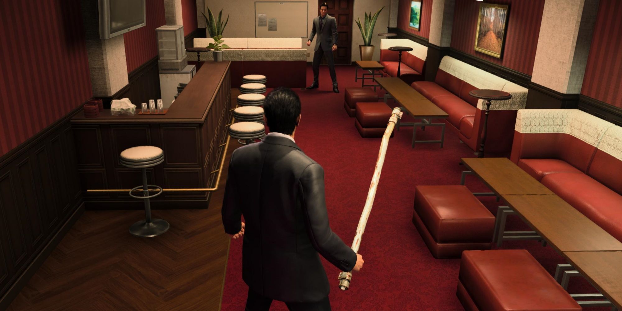 Like a Dragon Gaiden, Combat Tips, Kiryu confronting a man with a metal pipe
